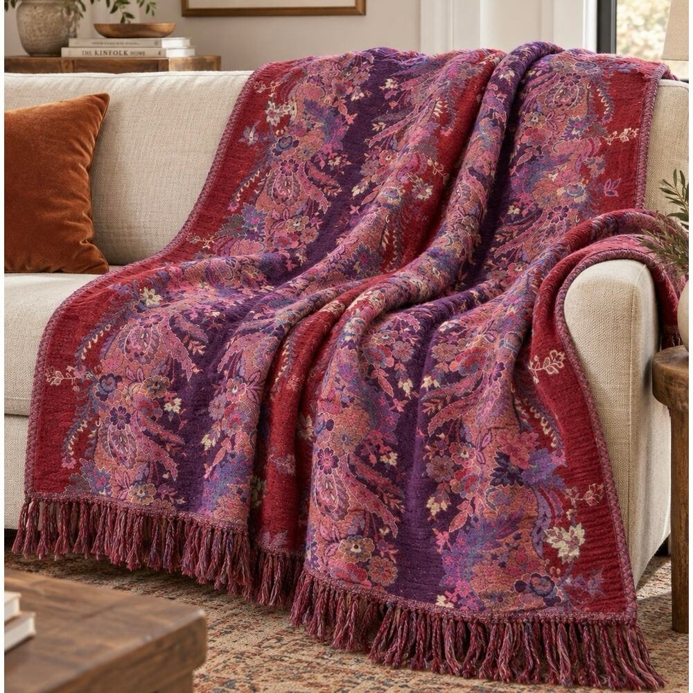 Vintage Coldwater Creek Bohemian Paisley Floral Turkish Style Wool Blanket 60x80